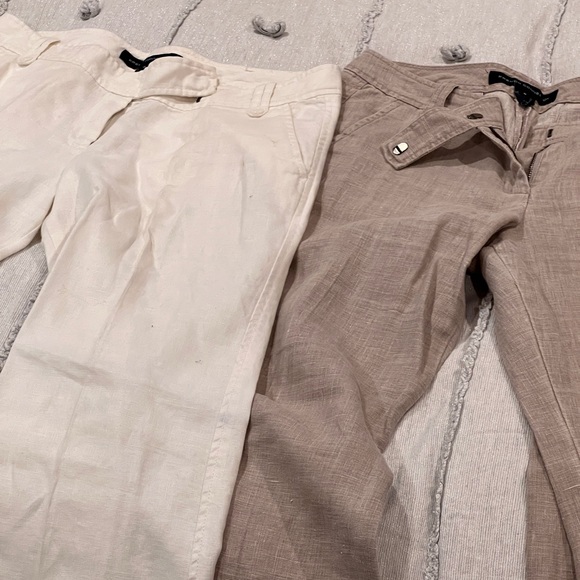 Pair of low rise French Connection 100% Linen Pants WHITE and TAN - Picture 1 of 10